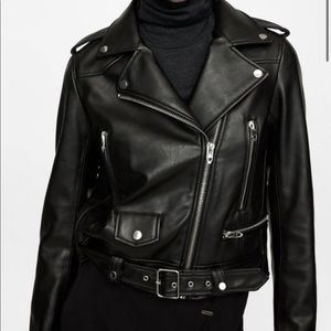 NWOT Zara Black Faux Leather Biker Jacket